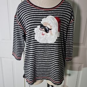 Striped Santa‎ Graphic Tunic Top. Gray/black Size XL. NWOT